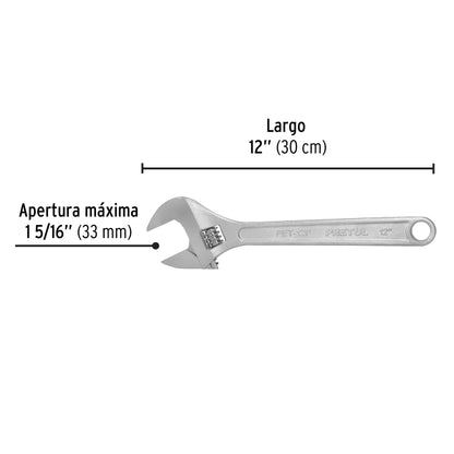 Llave ajustable (perico) 12 pulg cromada - SKU 21817