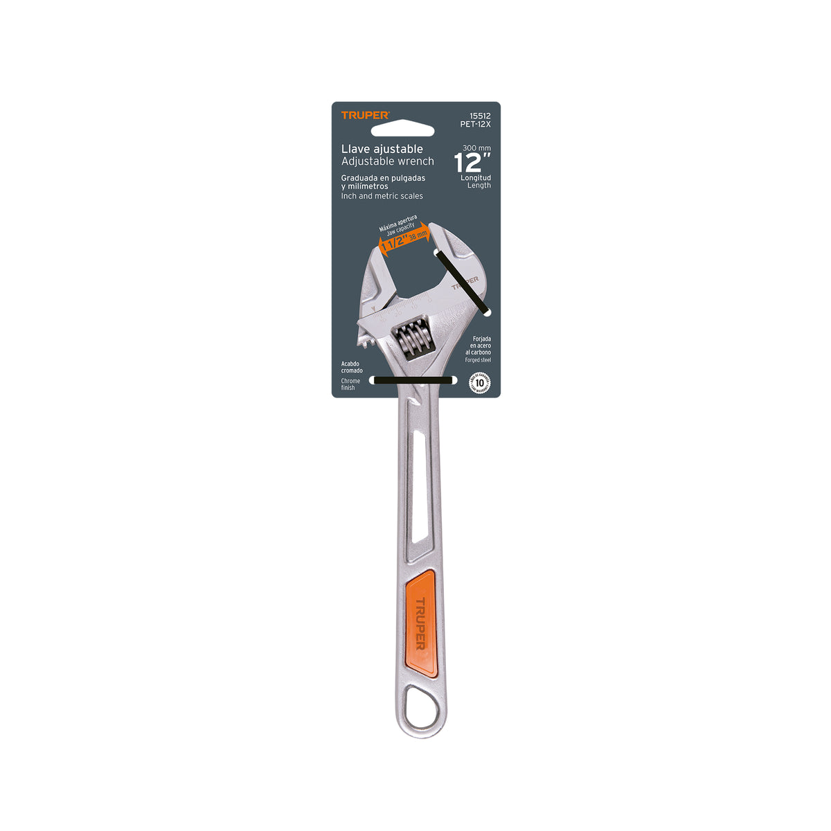 Llave ajustable (perico) 12 pulg cromada PET-12X - SKU 15512