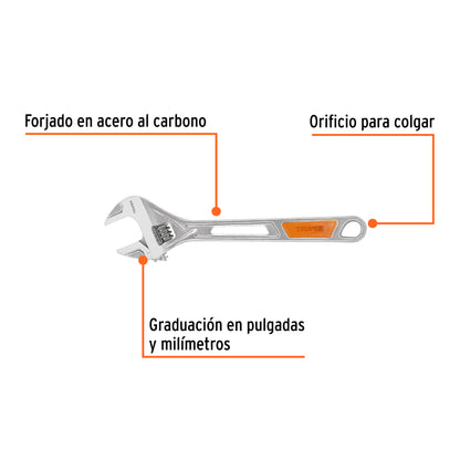 Llave ajustable (perico) 12 pulg cromada PET-12X - SKU 15512