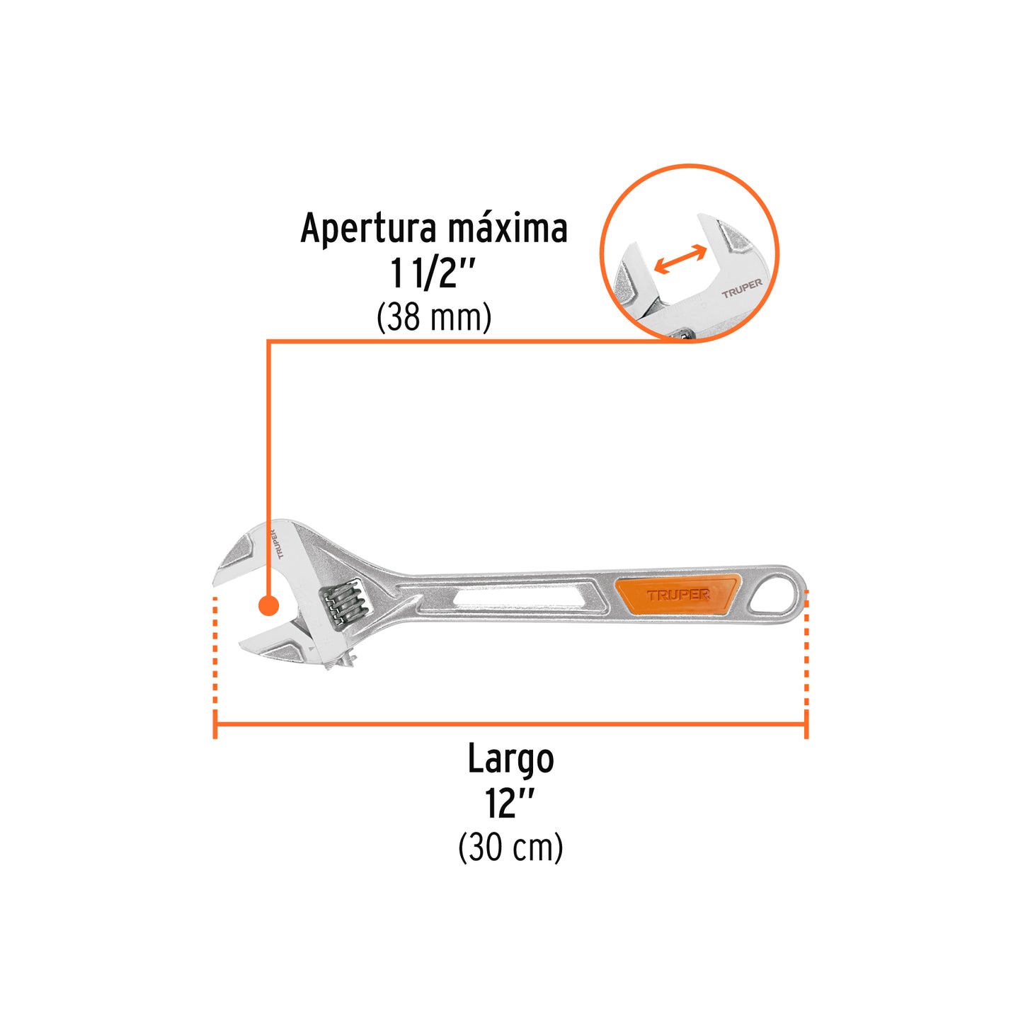 Llave ajustable (perico) 12 pulg cromada PET-12X - SKU 15512