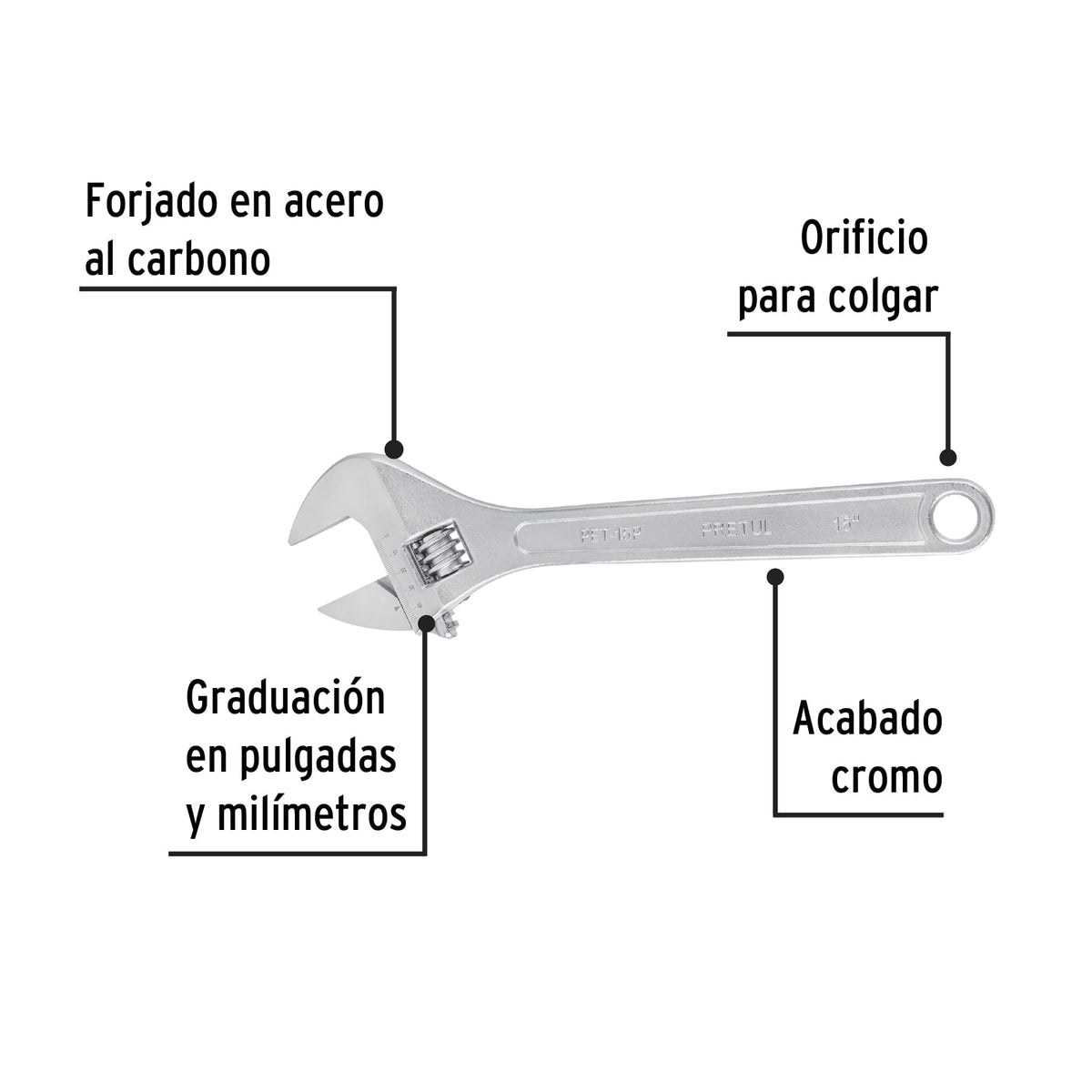 Llave ajustable (perico) 15" cromada · vista 2