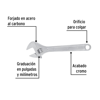 Llave ajustable (perico) 15" cromada · vista 2