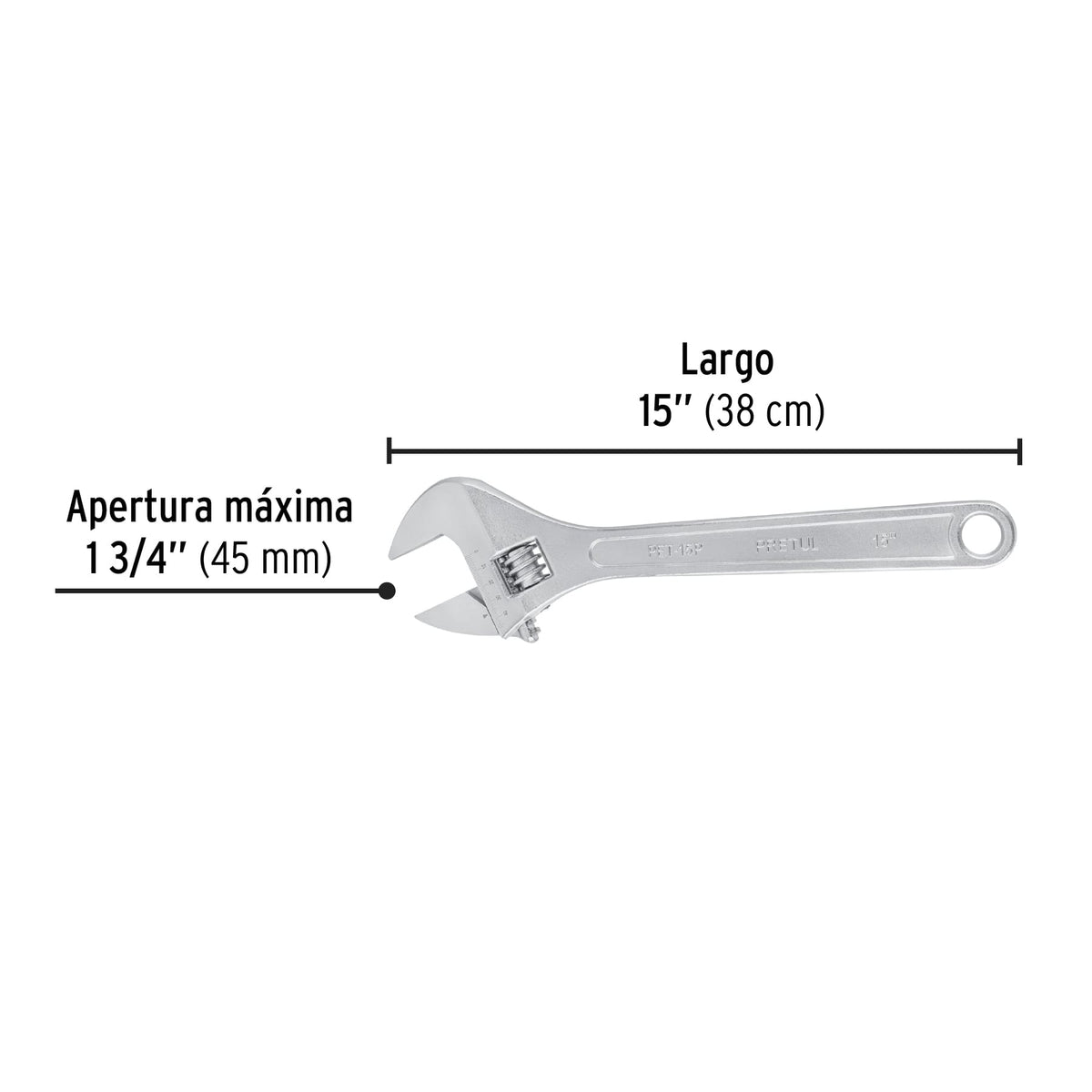Llave ajustable (perico) 15" cromada · vista 3