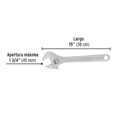 Llave ajustable (perico) 15" cromada · vista 3