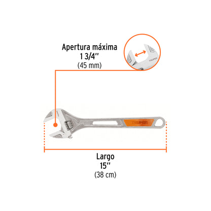 Llave ajustable (perico) 15" cromada · vista 3