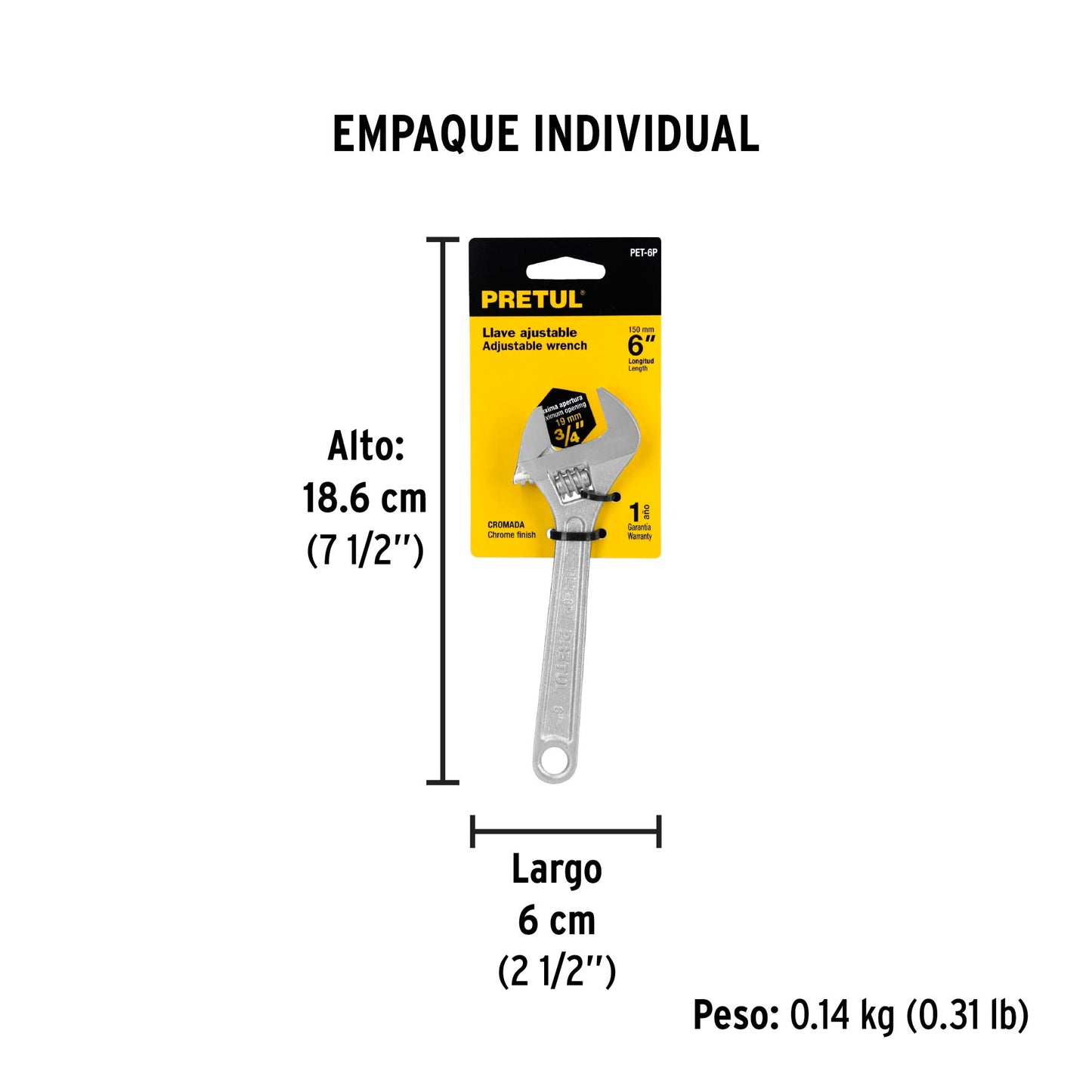 Llave ajustable (perico) 6 pulg cromada - SKU 21814