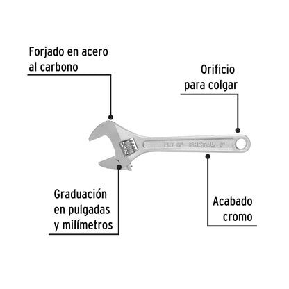 Llave ajustable (perico) 6 pulg cromada - SKU 21814