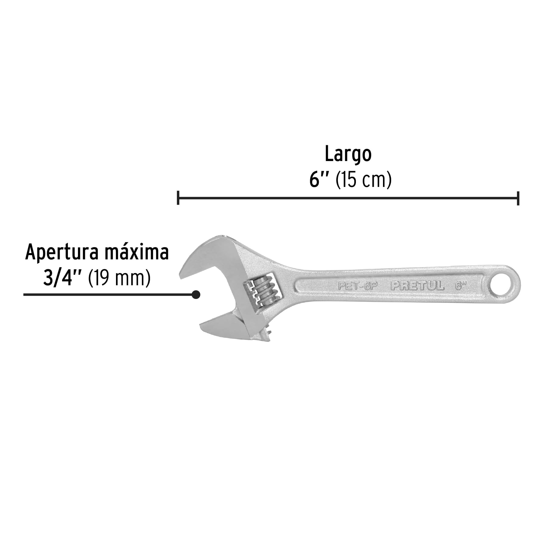 Llave ajustable (perico) 6 pulg cromada - SKU 21814