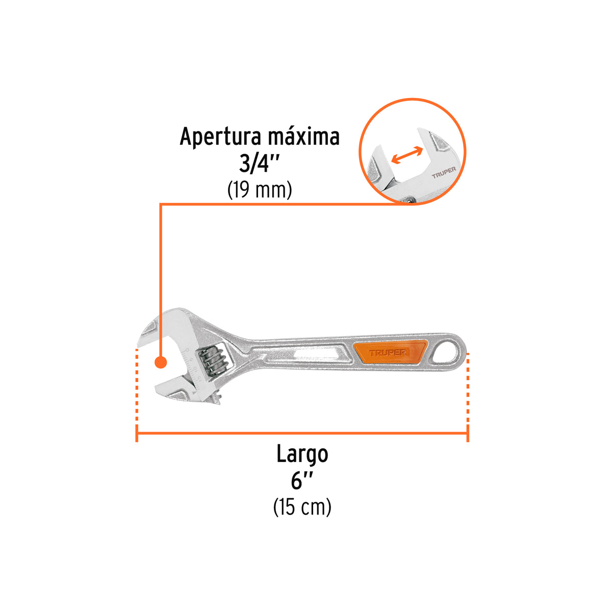 Llave ajustable (perico) 6 pulg cromada TR - SKU 15509