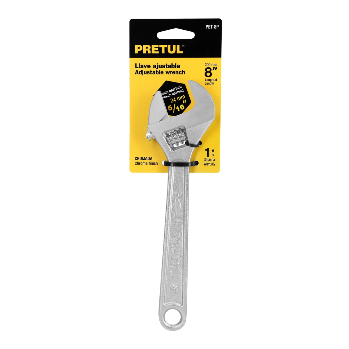 Llave ajustable (perico) 8 pulg cromada - SKU 21815