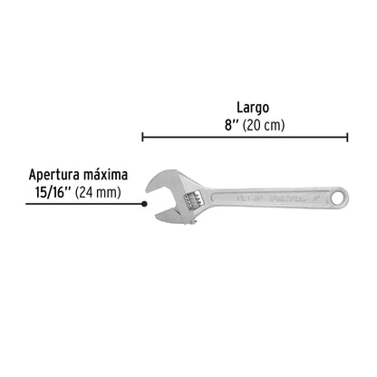 Llave ajustable (perico) 8 pulg cromada - SKU 21815