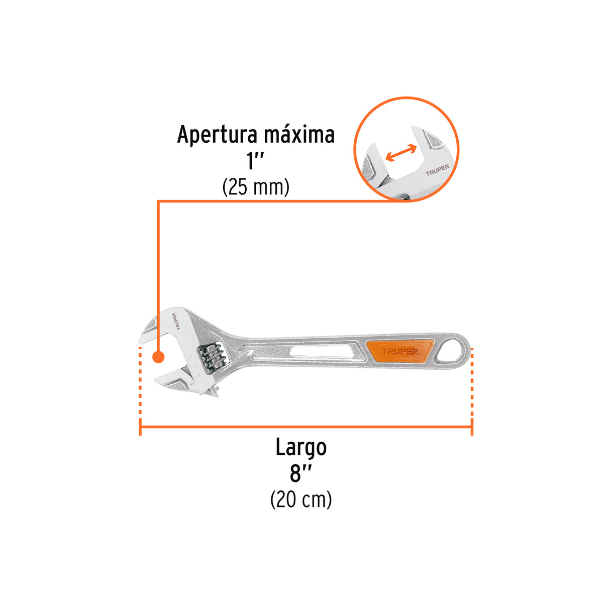 Llave ajustable (perico) 8 pulg cromada PET-8X - SKU 15510