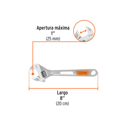 Llave ajustable (perico) 8 pulg cromada PET-8X - SKU 15510