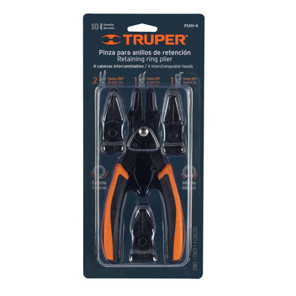 Pinza para anillos de retención de 6 pulgadas con 4 cabezas intercambiables