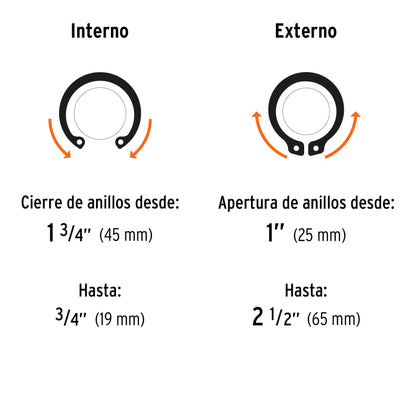 Pinza para anillos de retención de 6 pulgadas con 4 cabezas intercambiables