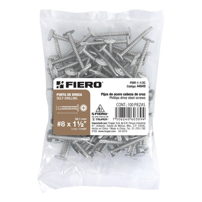 100 Tornillos K-LATH Punta Broca 8x1-1/2 pulg