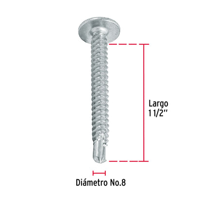 100 Tornillos K-LATH Punta Broca 8x1-1/2 pulg