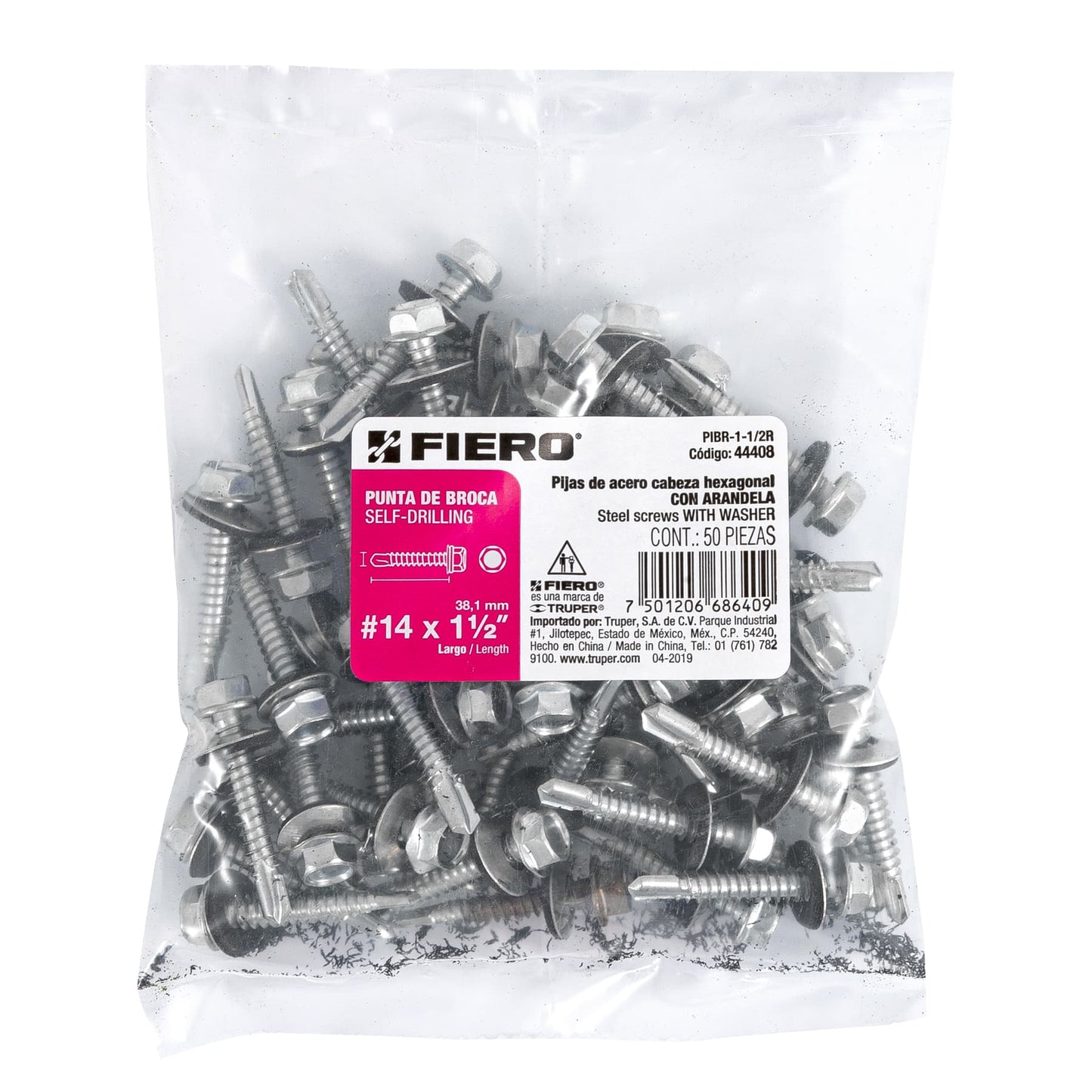 50 Tornillos Hexagonales Punta Broca 14x1-1/2 pulg