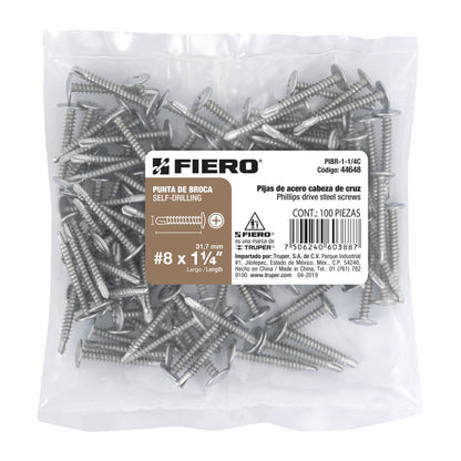 100 Tornillos K-LATH Punta Broca 8x1-1/4 pulg