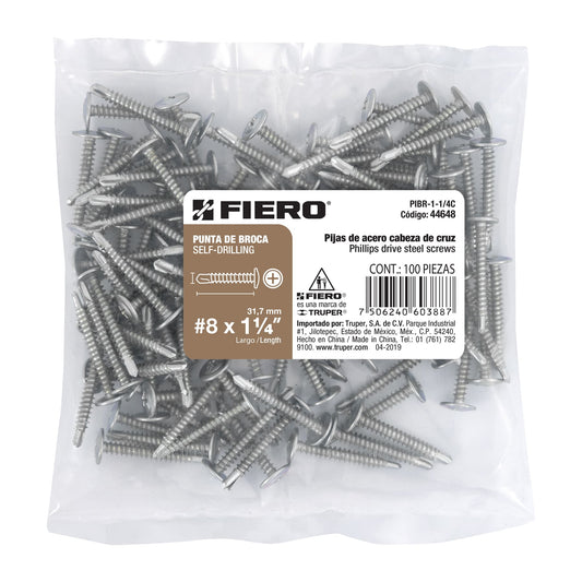 100 Tornillos K-LATH Punta Broca 8x1-1/4 pulg