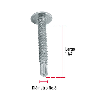 100 Tornillos K-LATH Punta Broca 8x1-1/4 pulg
