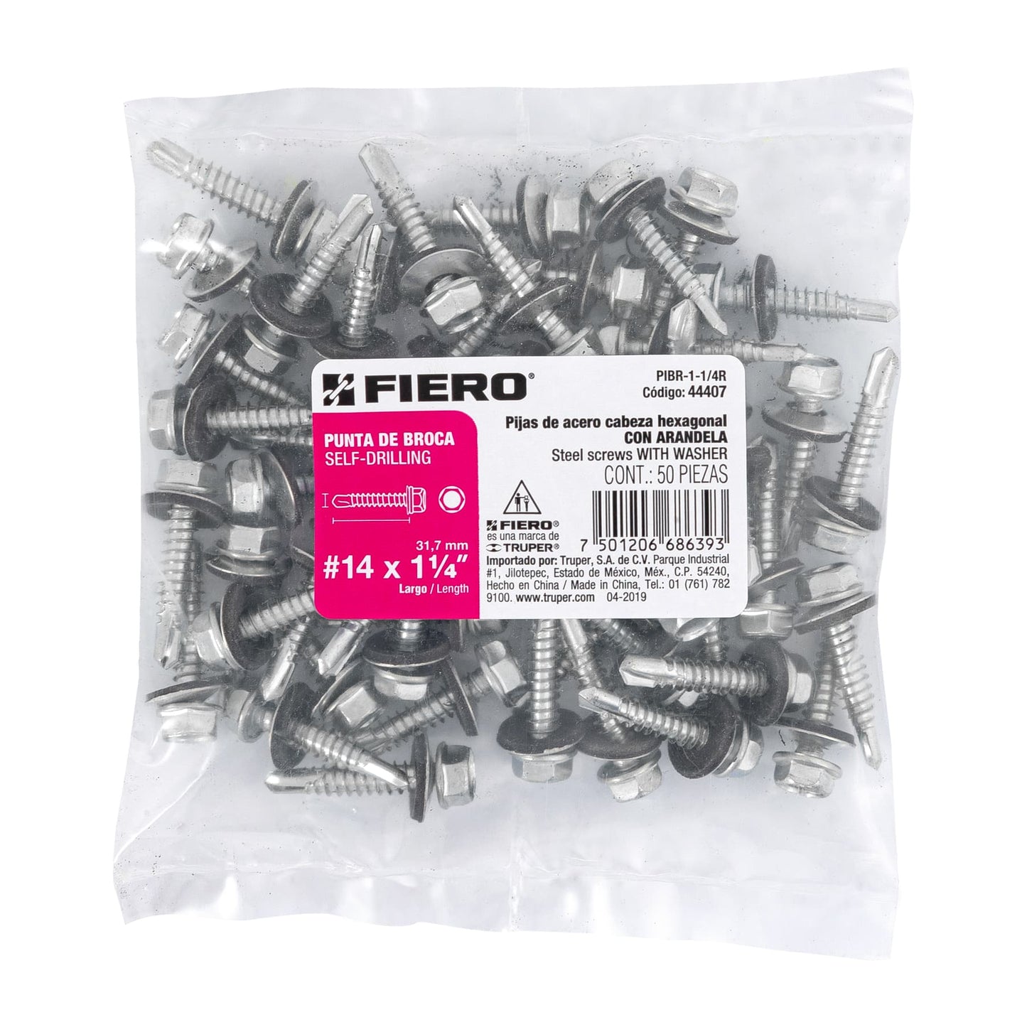 50 Tornillos Hexagonales Punta Broca 14x1-1/4 pulg