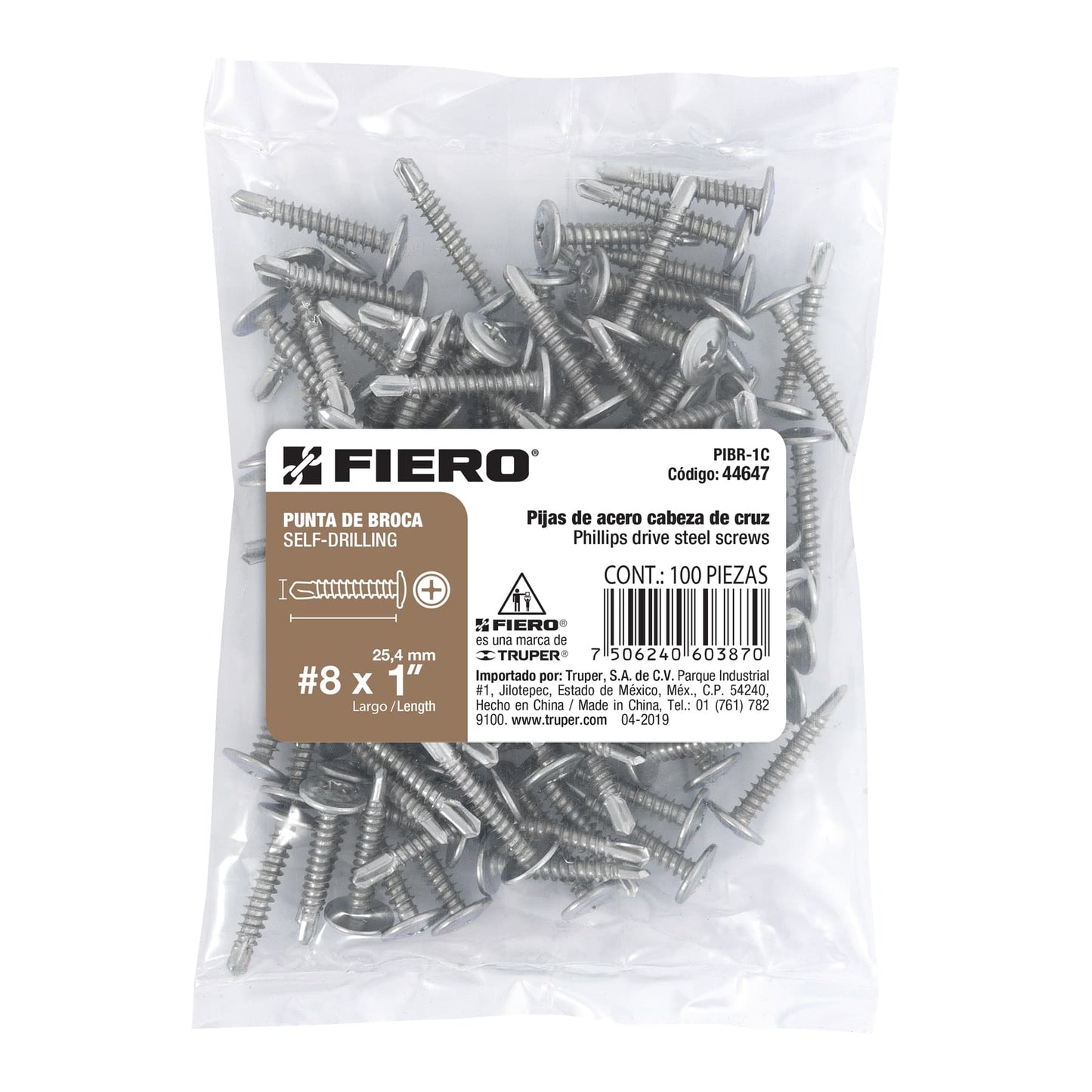 100 Tornillos K-LATH Punta Broca 8x1 pulg