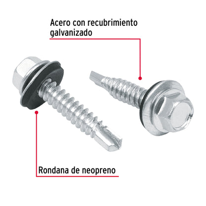 100 Tornillos Hexagonales Punta Broca 14x1 pulg