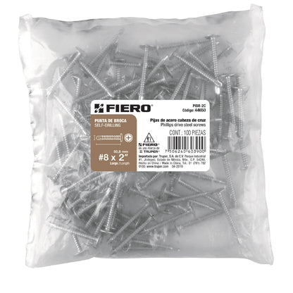 100 Tornillos K-LATH Punta Broca 8x2 pulg