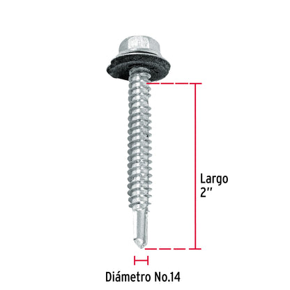 50 Tornillos Hexagonales Punta Broca 14x2 pulg