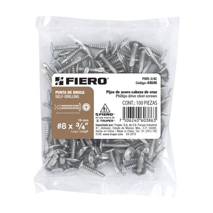 100 Tornillos K-LATH Punta Broca 8x3/4 pulg