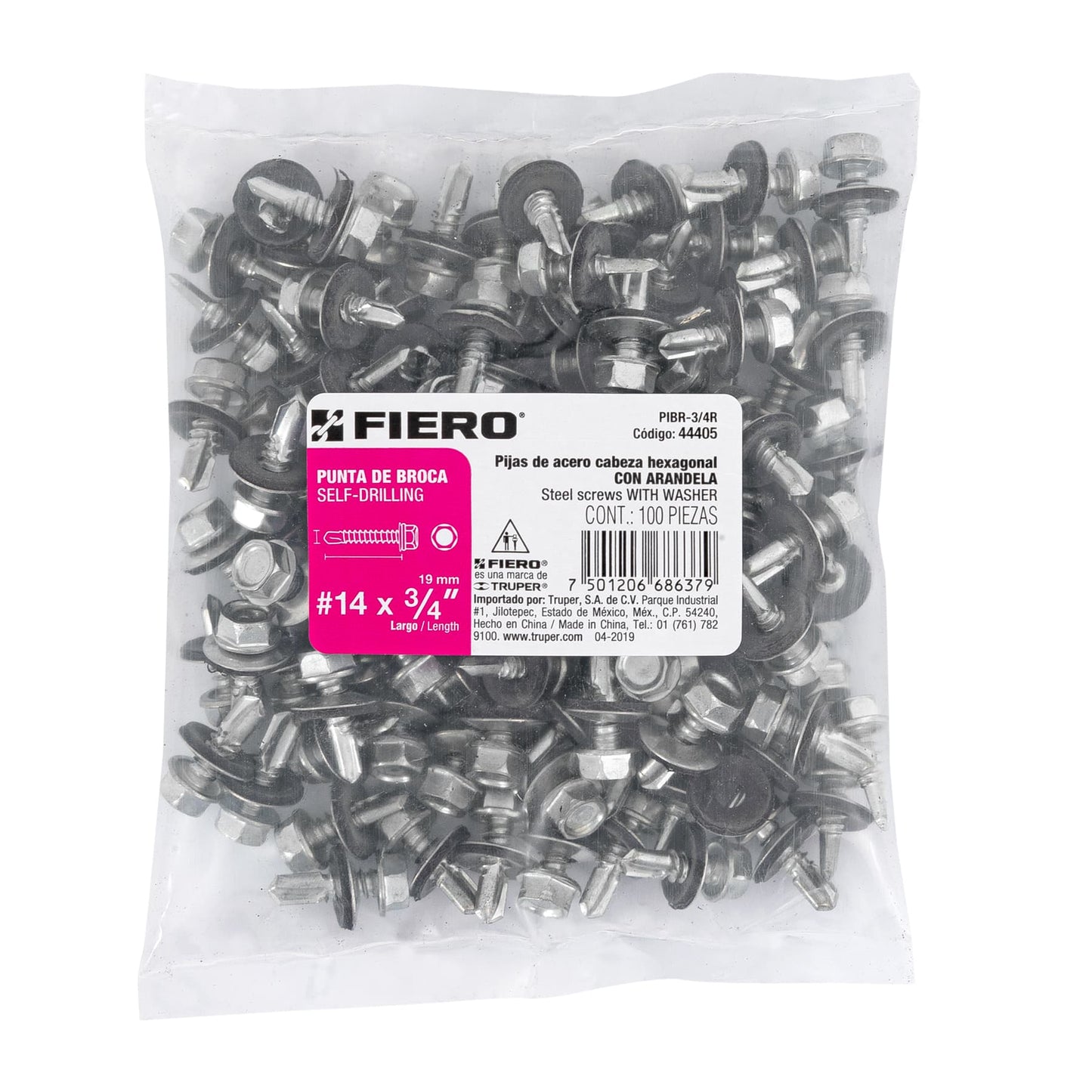 100 Tornillos Hexagonales Punta Broca 14x3/4 pulg
