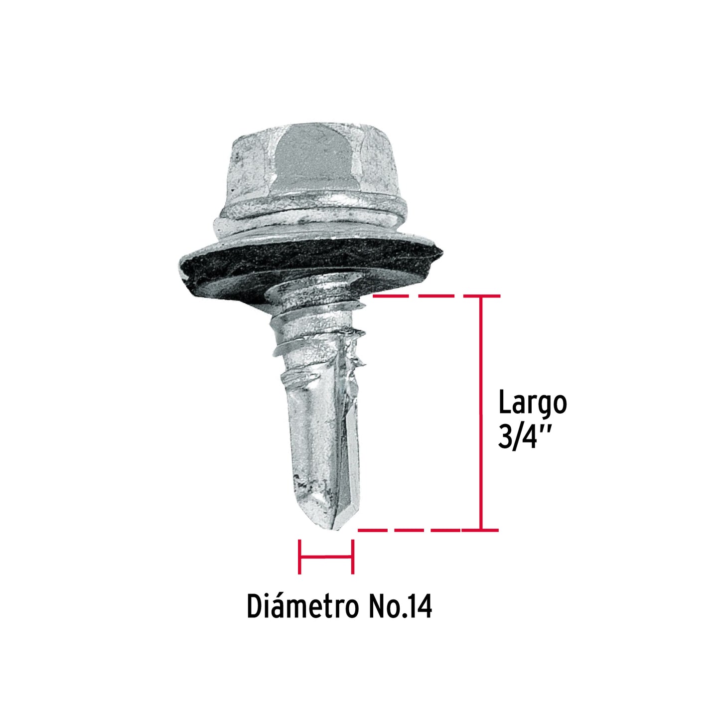 100 Tornillos Hexagonales Punta Broca 14x3/4 pulg
