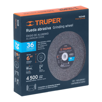 Rueda Abrasiva p/esmeril 6 X 1", Óxido de Aluminio, Grano 36