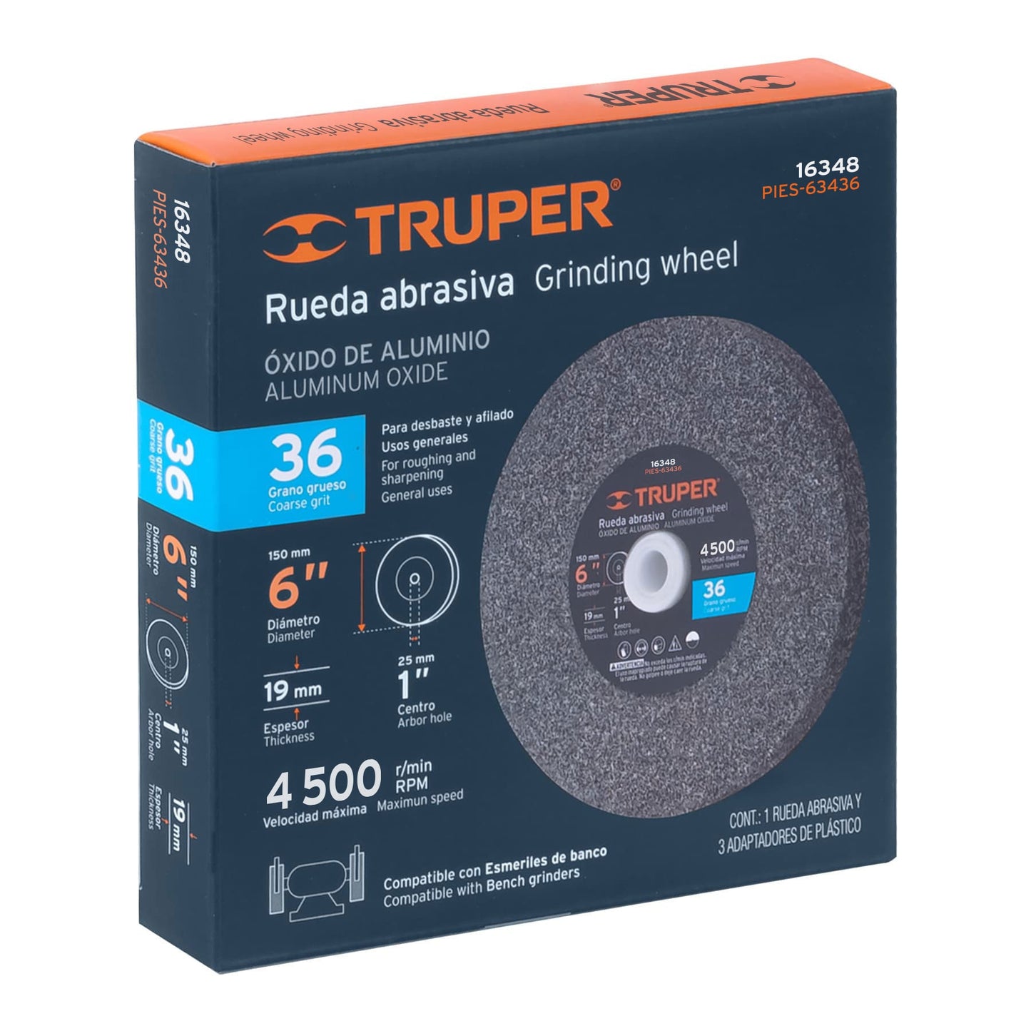 Rueda abrasiva para esmeril de 6" con grano 36