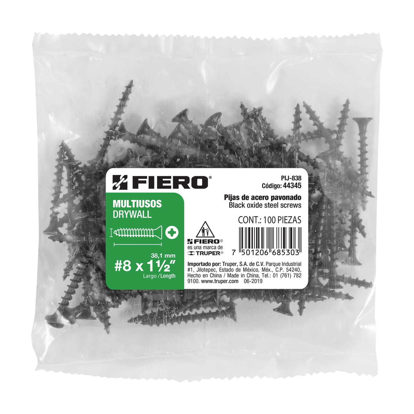 Tornillo gypsum multiusos fosfatada 8 x 1-1/2 pulg
