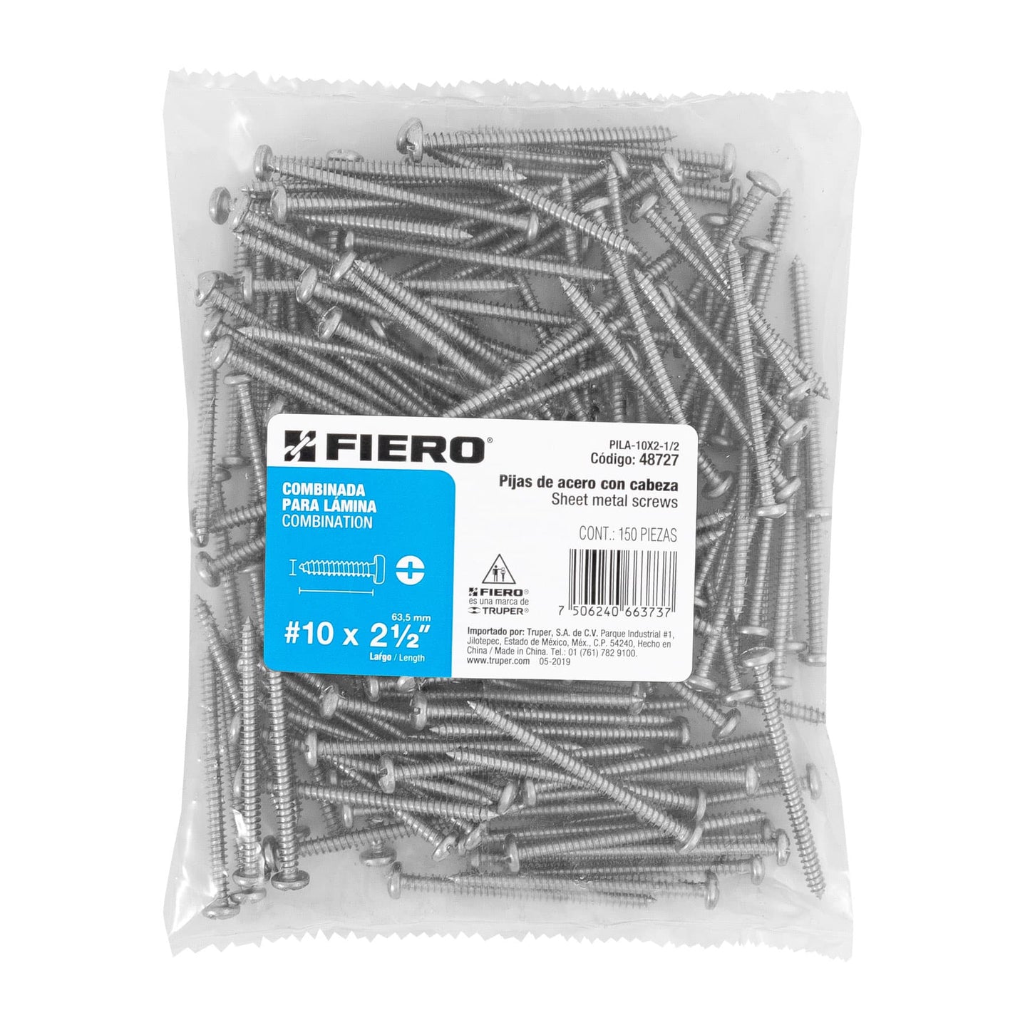 Tornillo gypsum para lamina 10 x 2-1/2 pulg