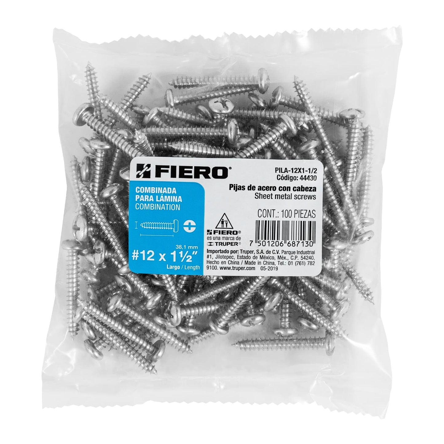 Tornillo gypsum para lamina 12 x 1-1/2 pulg