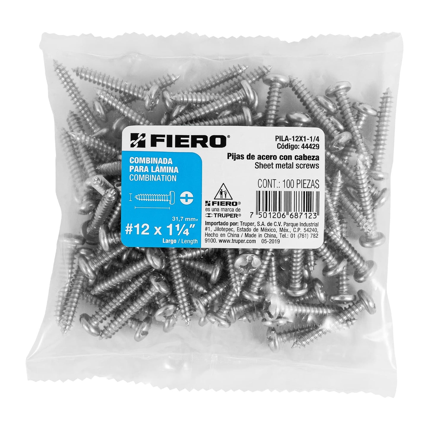 Tornillo gypsum para lamina 12 x 1-1/4 pulg