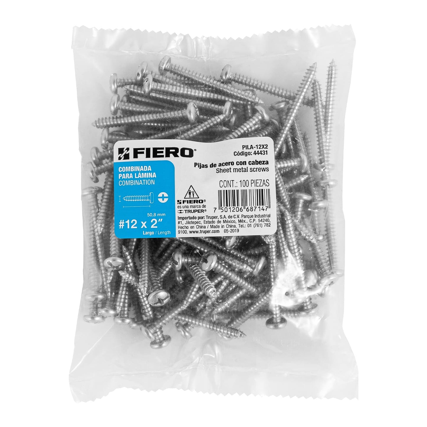 Tornillo gypsum para lamina 12 x 2 pulg