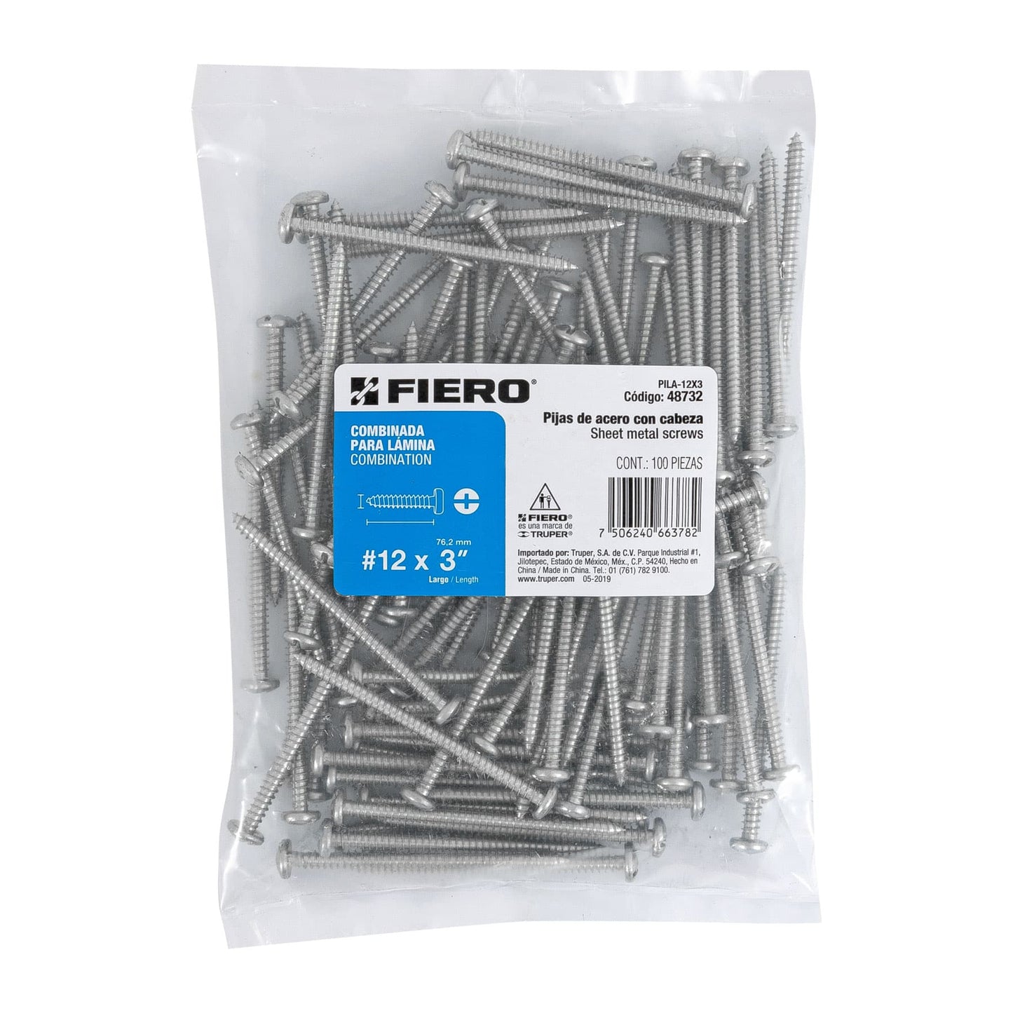 Tornillo gypsum para lamina 12 x 3 pulg