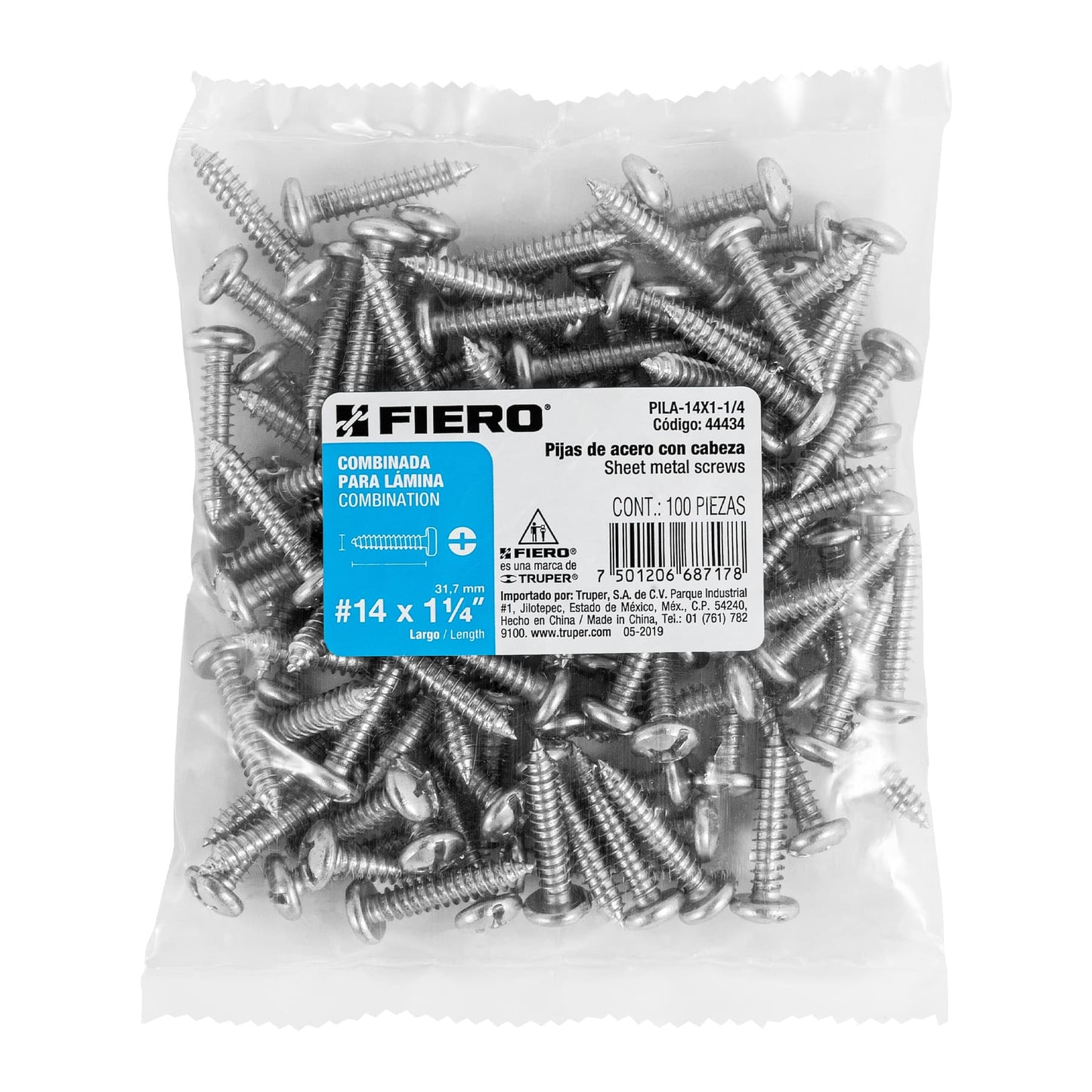 Tornillo gypsum para lamina 14 x 1-1/4 pulg