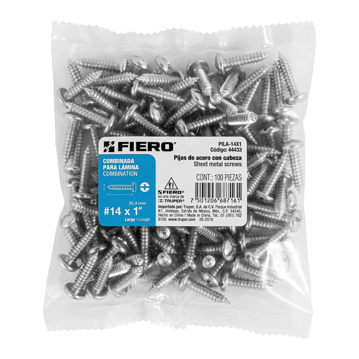 Tornillo gypsum para lamina 14 x 1 pulg