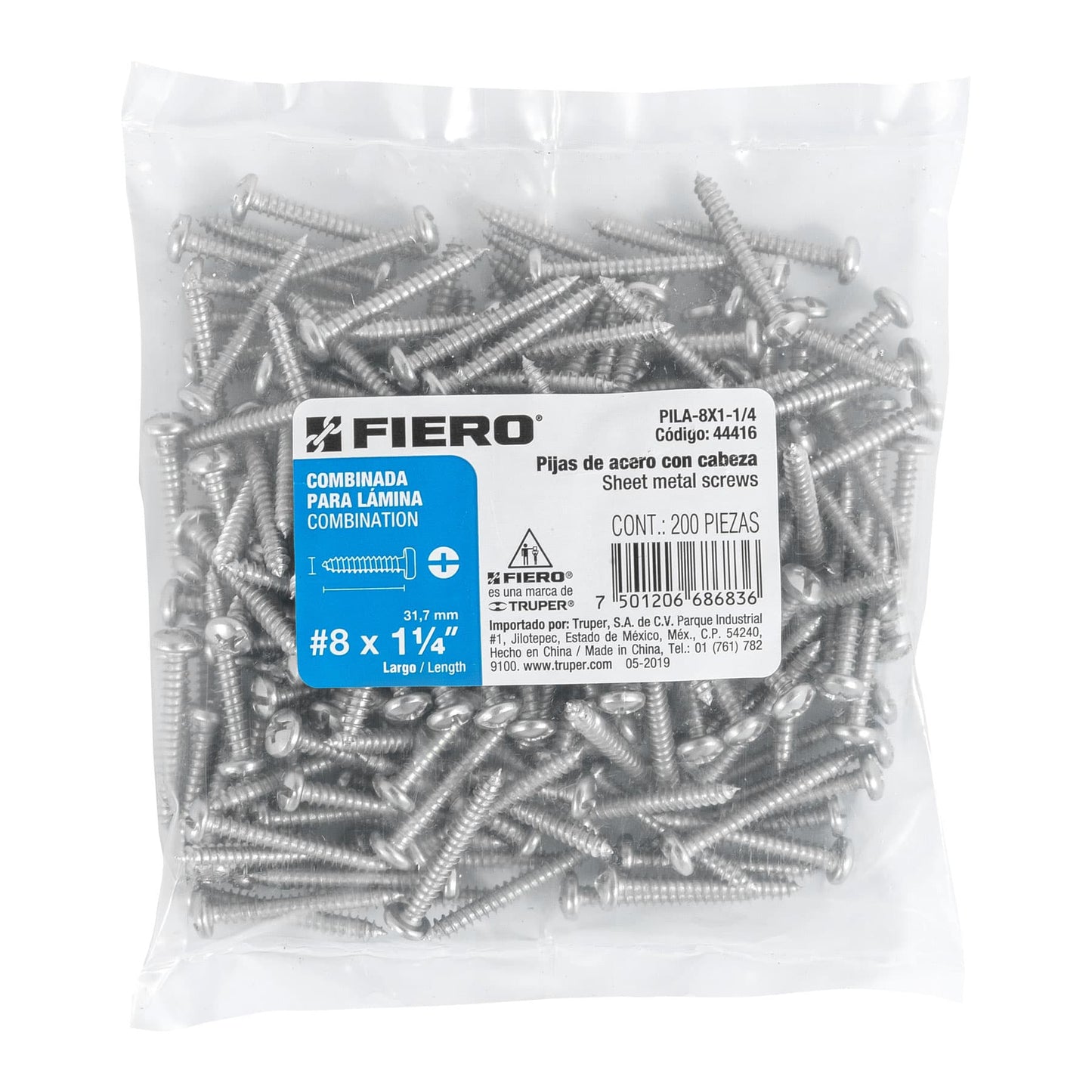 Tornillo gypsum para lamina 8 x 1-1/4 pulg