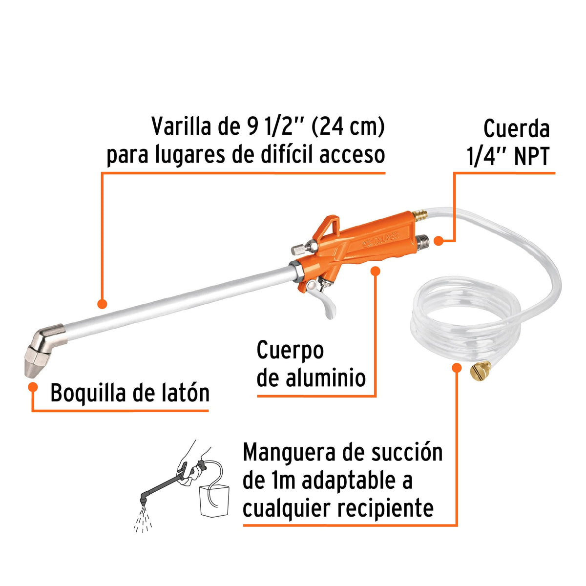 Pistola de aluminio limpieza de máquinas