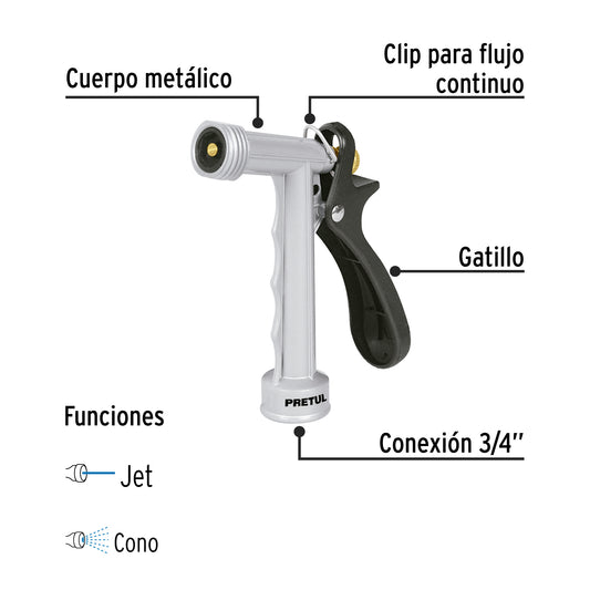Pistola metálica para riego de 5", 2 funciones · vista 2