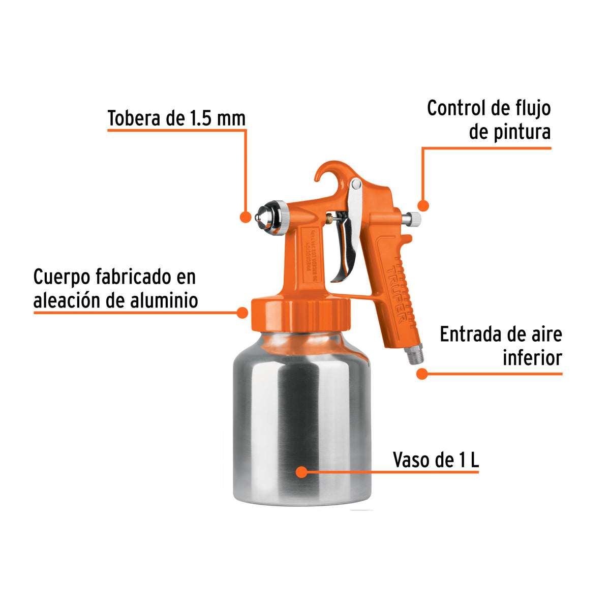 Pistola baja presión naranja entrada inferior