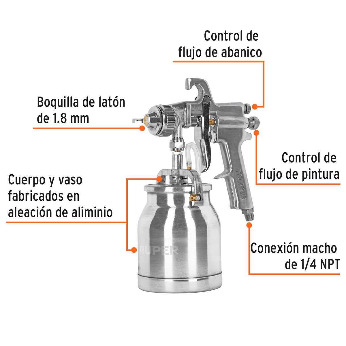 Pistola succión HVHP 1.8 mm vaso aluminio