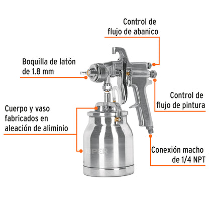 Pistola succión HVHP 1.8 mm vaso aluminio