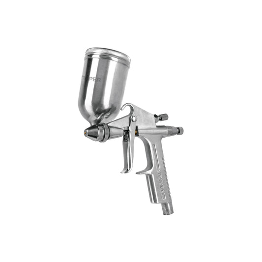 Pistola de retoque LVMP Truper tobera 0.5 mm con vaso de aluminio 130 ml